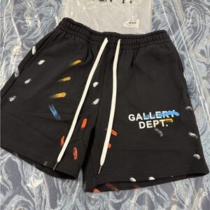 Gallery Dept Black Shorts with Multicolor Paint Design